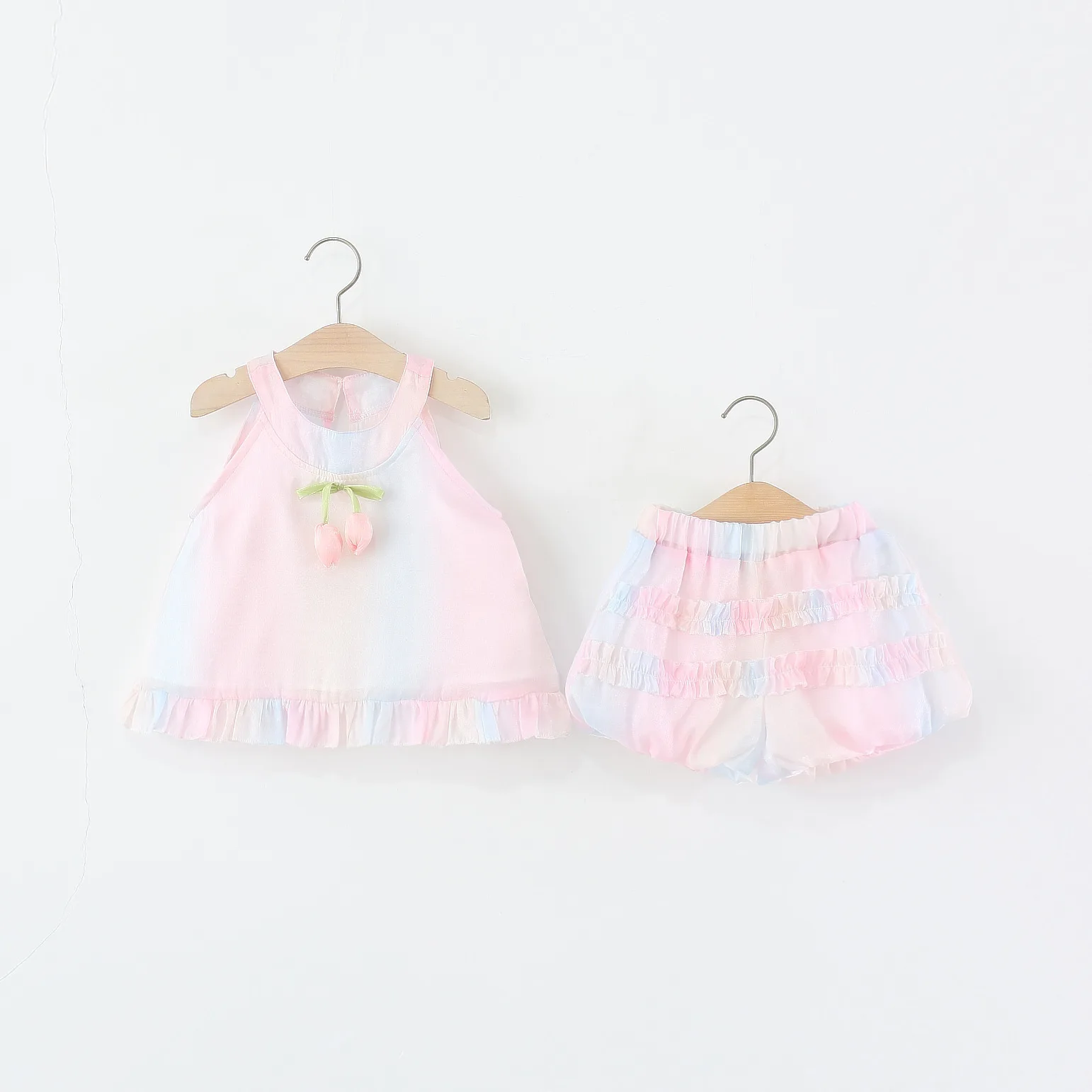 

2pc/Set Children Clothes Summer Tulip Pattern Tie-Dye Style Ruffle Design Baby Sets Cute Casual Children's Costume