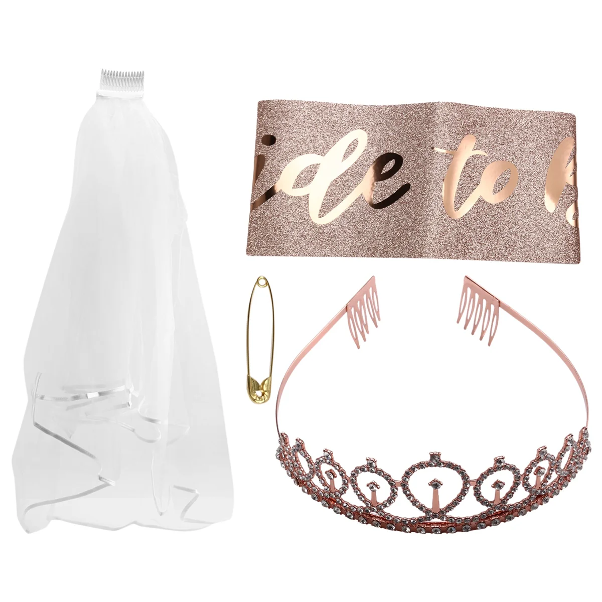 

ABQR Украшения для девичника, блестящий комплект из розового золота, принадлежности для свадебного душа, пояс для невесты, вуаль