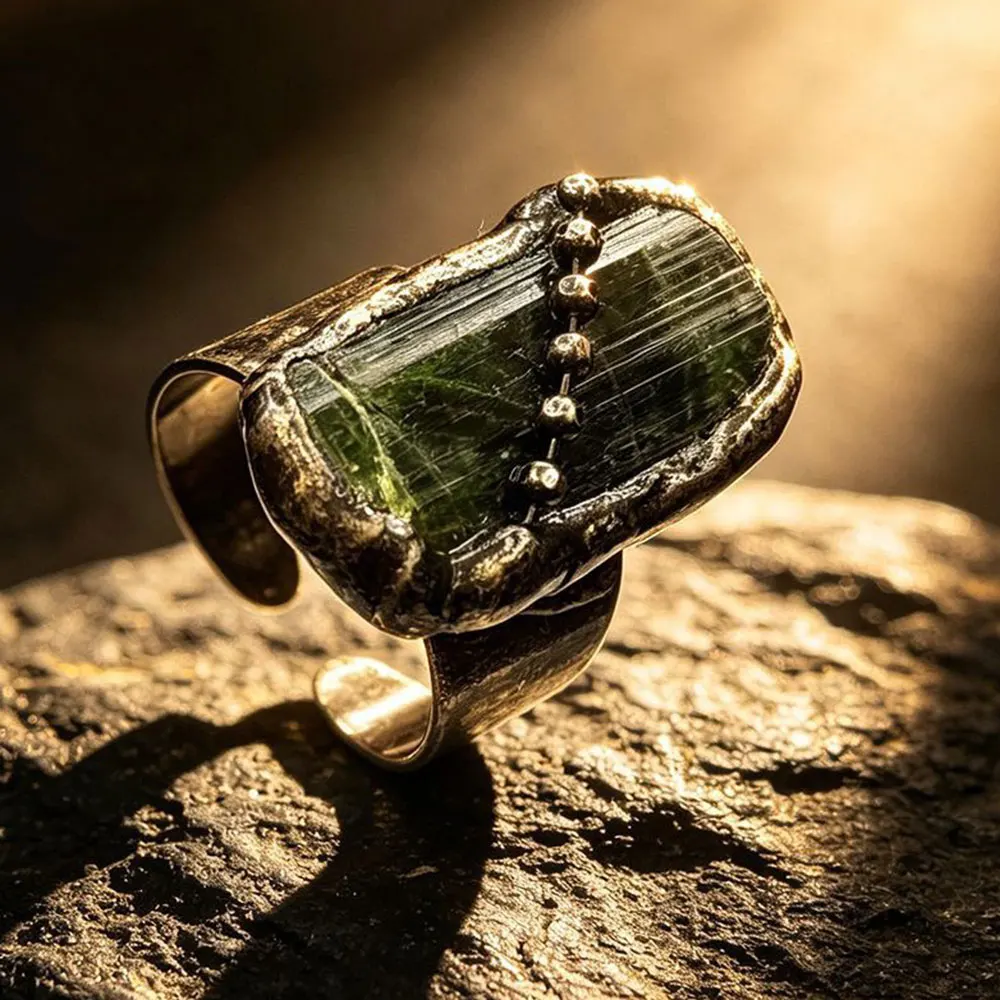 Goth Irregular Black Tourmaline Ring for man Reiki Healing Crystal Stone Retro Color Men Protection Finger Ring  Jewelry X293