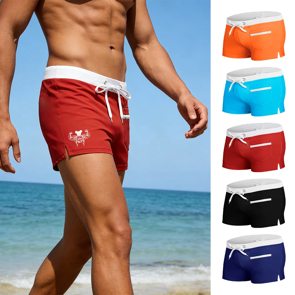 Men's Fitness Mouse Print Casual Beach Shorts Elastic And Breathable Summer Vacation Surfing Swim Trunks With Zippered Pockets