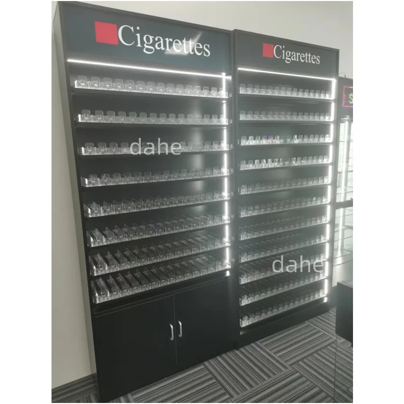 

custom.Wooden Racks for Convenience Store Smoke Shop Showcase with Light Cabinet Display