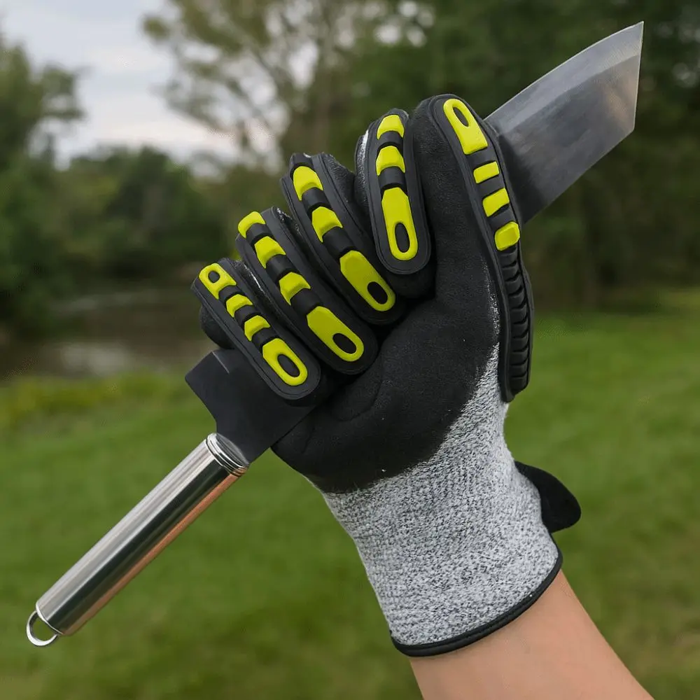 

Shock Absorbing Mechanical TPR Gloves Nitrile Dipped Palm Oil-proof Anti Cutting Gloves TPR Material Impact Protection