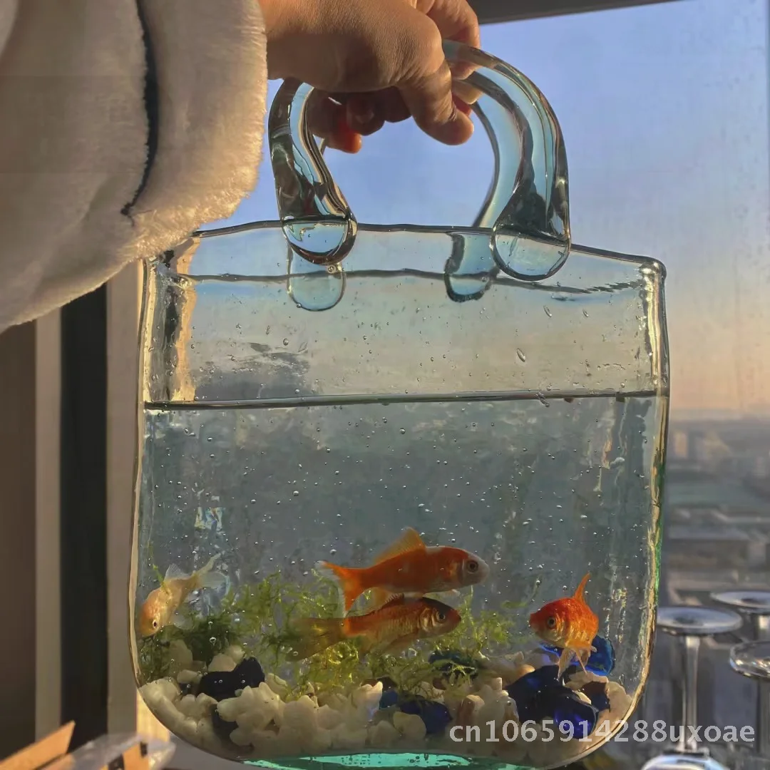 

Scandinavian High-End Glass Vase Transparent Bag Design Simple European Style Flower Arrangement Luxury Desktop Art Ornaments