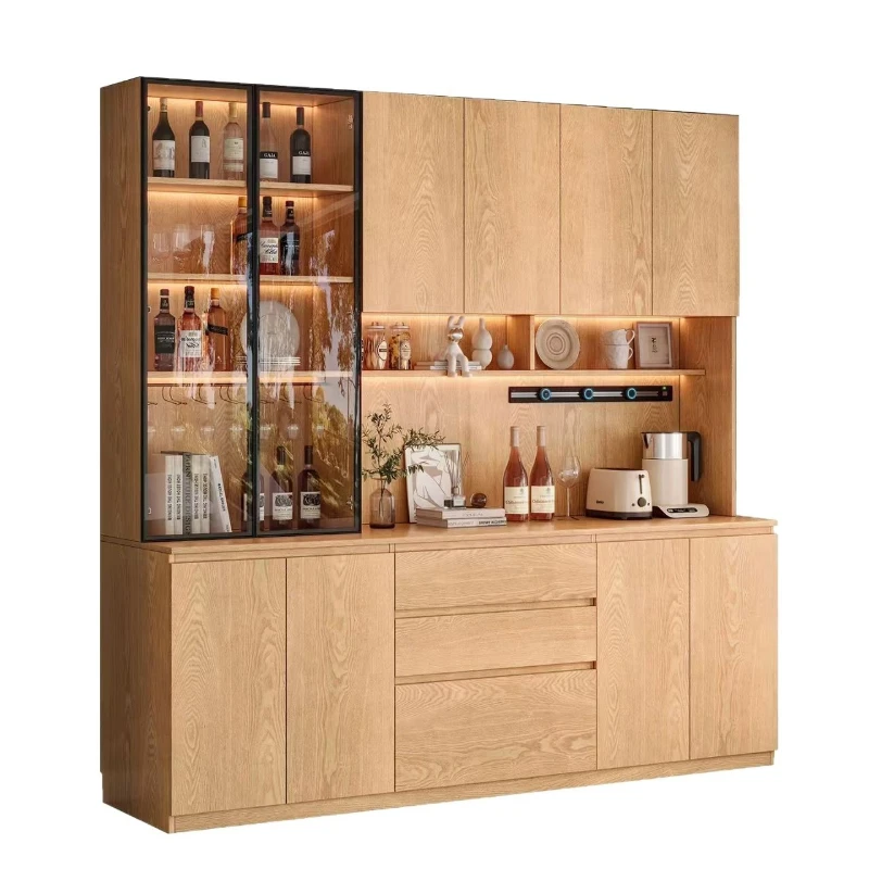 Dining side integrated high cabinet household living room kitchen cabinet solid wood storage wine cabinet