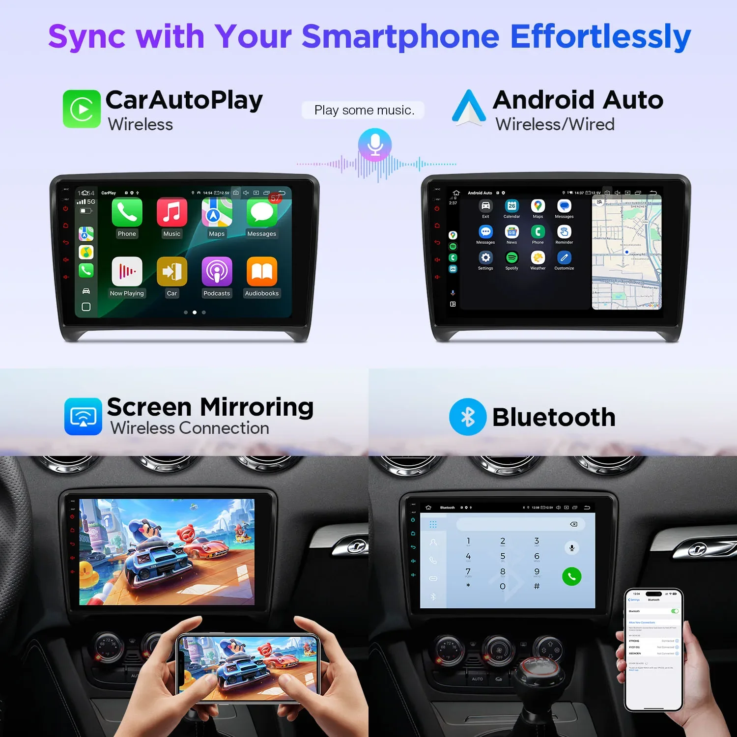 أندرويد 13 Carplay راديو السيارة التلقائي لأودي TT MK2 8J 2006 - 2014 الملاحة نظام تحديد المواقع مشغل وسائط متعددة فيديو ستيريو واي فاي + 4G رئيس وحدة