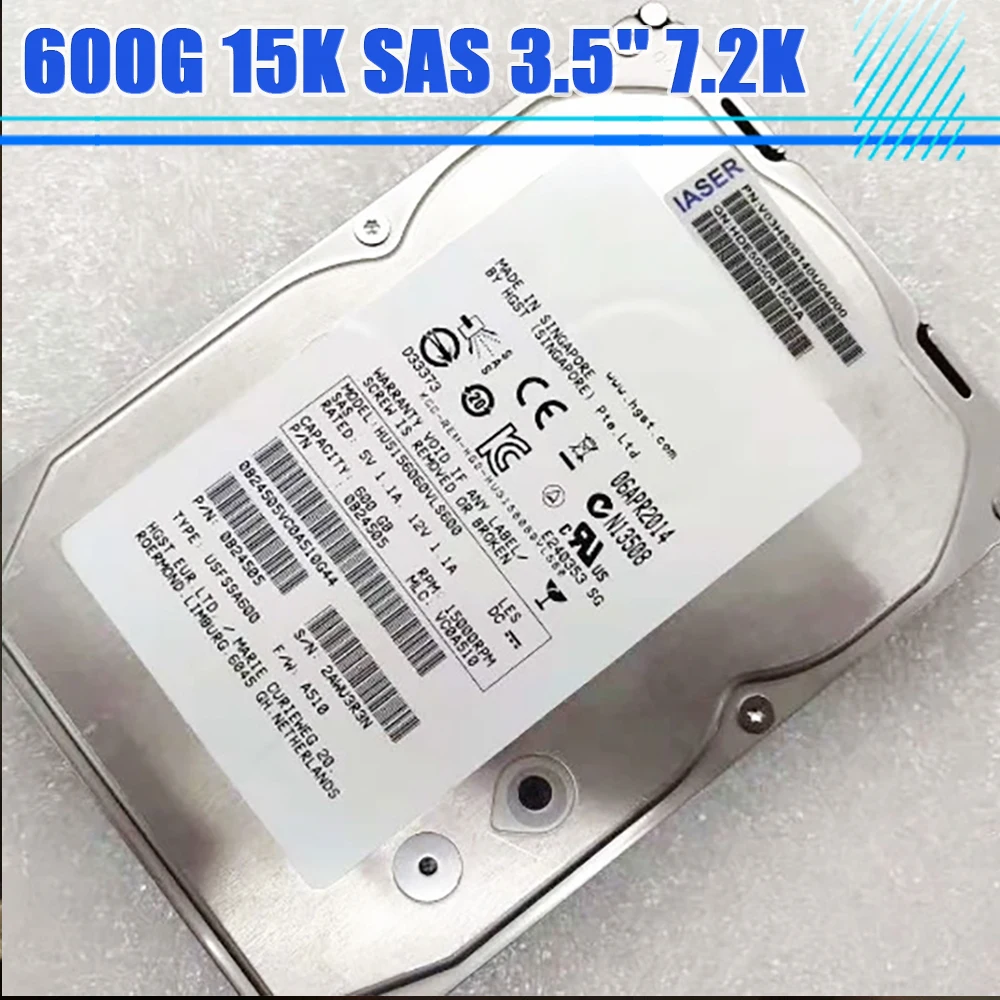 

5270M3 HUS156060VLS600 HDD 600G 15K SAS 3.5'' 7.2K Hard Disk For HGST