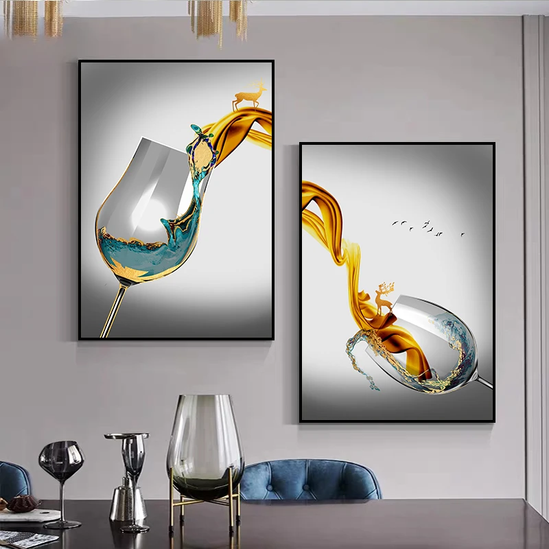 Imagem -02 - Moderno Minimalista Criativo Copos de Vinho Pinturas de Arte de Luxo Sala de Murais Posters Decorações de Parede Decoração de Casa Decorações de Luz