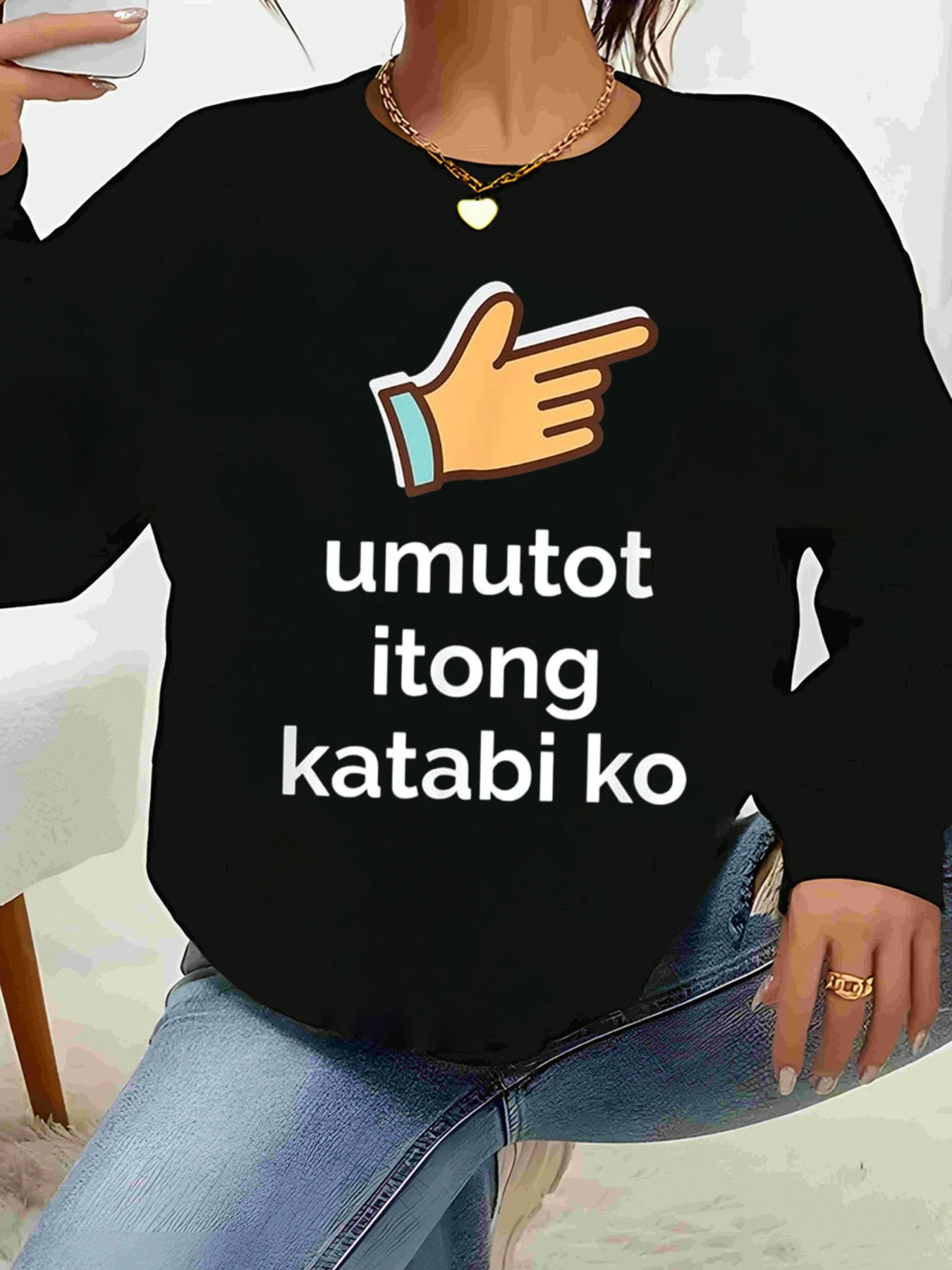 سويت شيرت Point Hand Emoji Print Umuto Itong Katabi Ko ملابس كاجوال للنساء ملابس يومية