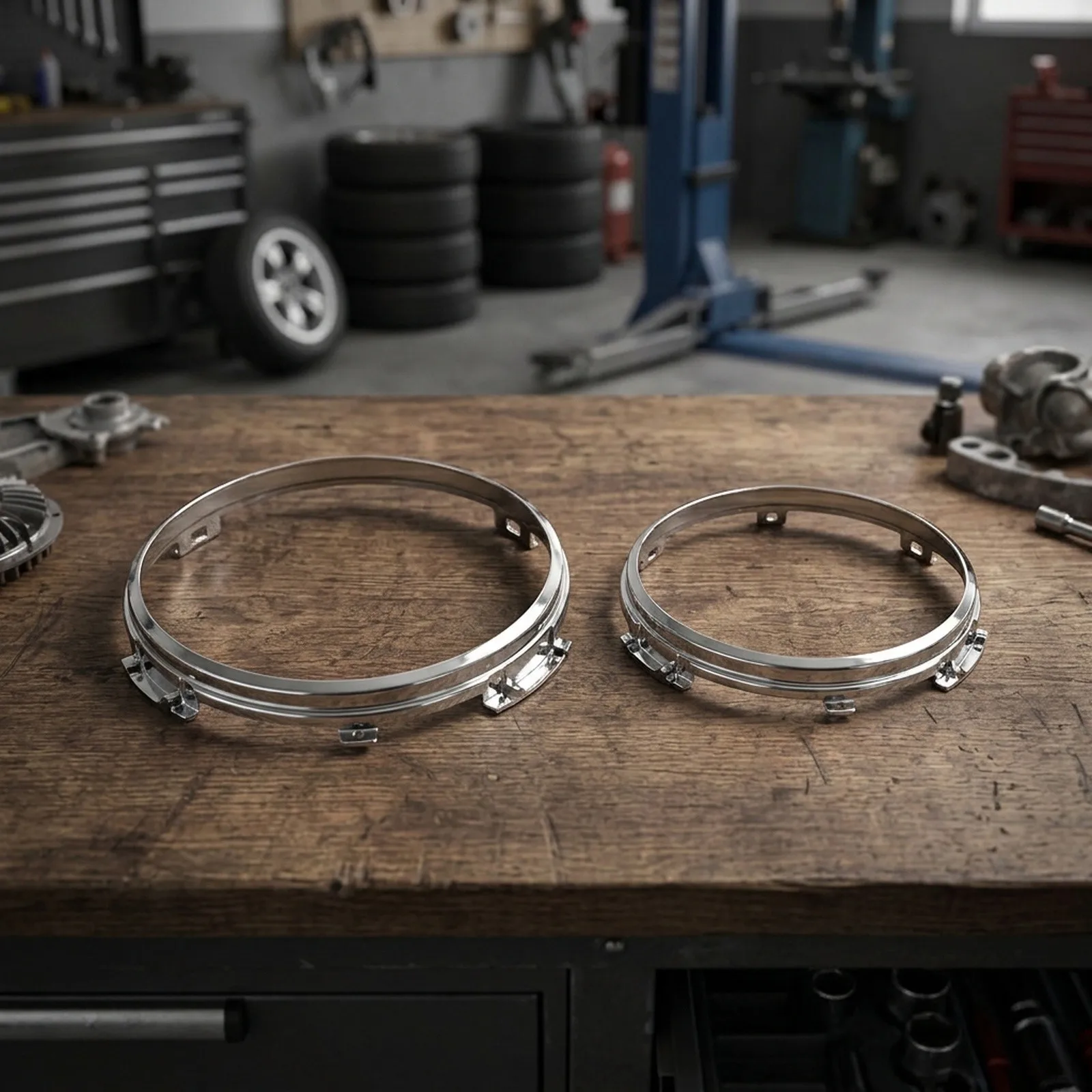 Pair 7 inch Headlamp Retaining Bezels Metal Alloy Chrome for Land Rover Series 2 2A 3 Front Vehicle Replacement for OEM