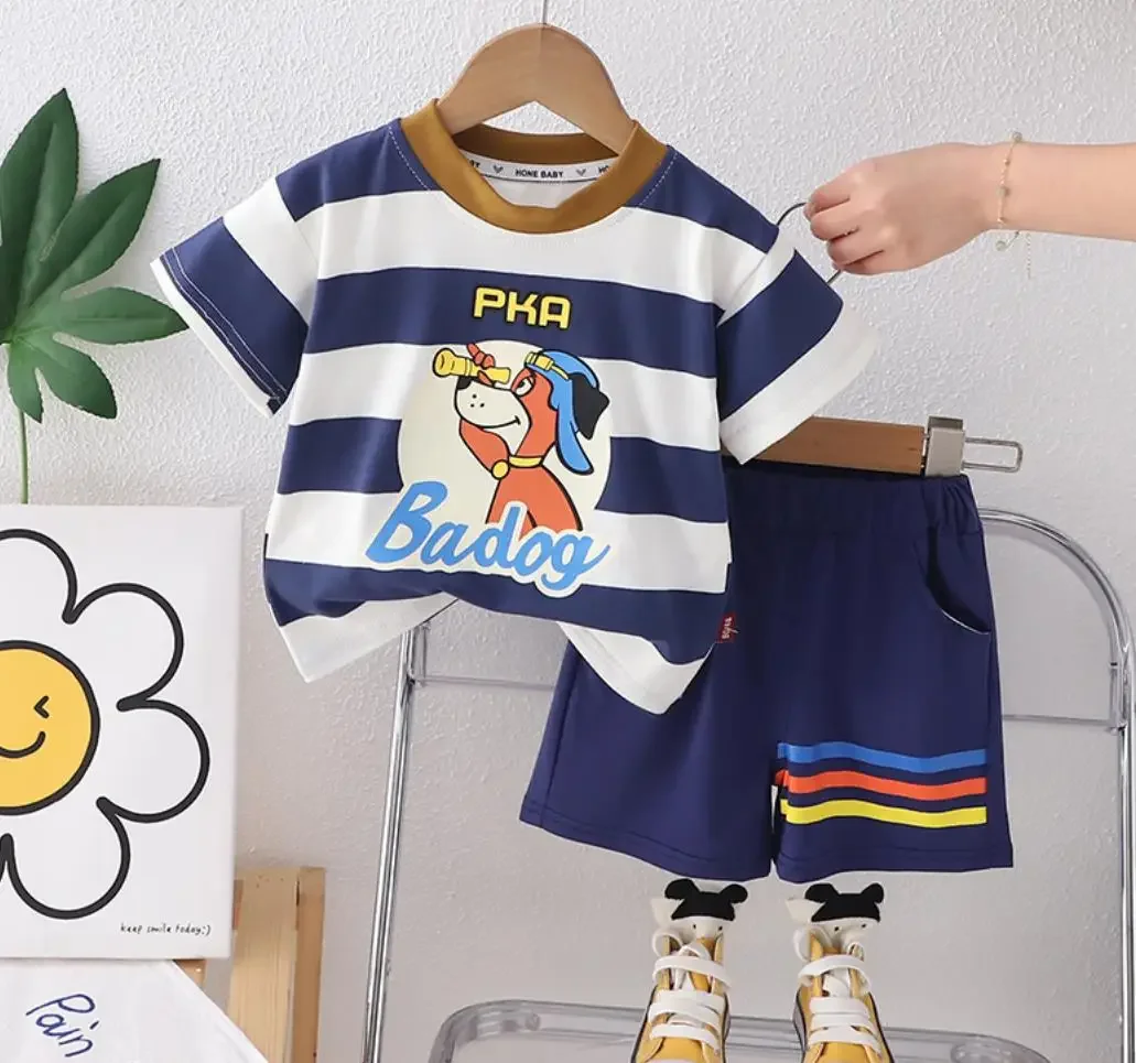 Baby Boys Summer Clothing 2024 Fashion Handsome Striped O-neck Short Sleeve T-shirts and Shorts Toddler Outfits Kids Bebe Sets