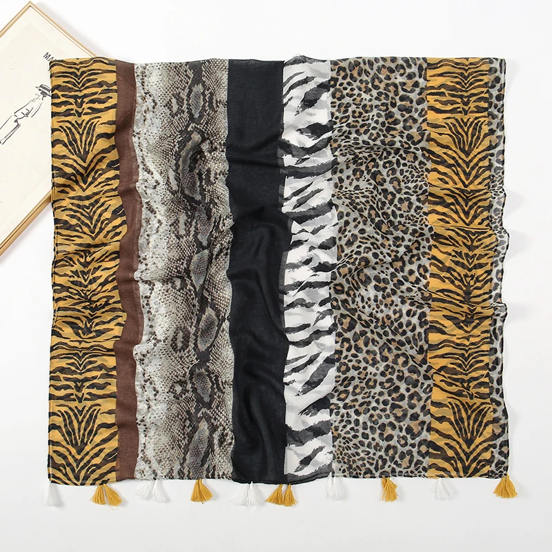 Fashion Leopard Printed Tassel Shawl Viscose Wraps Scarf Lady Thin Pashmina Stole Female Popular Hijab Handkerchief Tippet