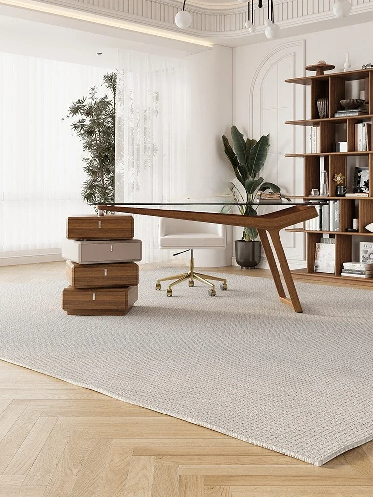 Premium special-shaped solid wood desk rotating drawer tempered glass study reading study table