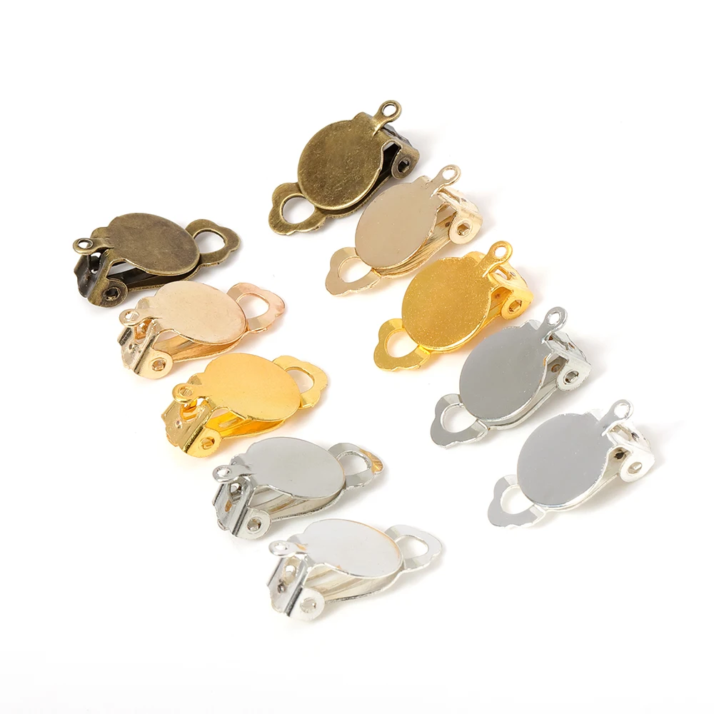 50pcs Gold Ear Clip Earrings Blank Base Setting Fit 10mm Glass Cabochon DIY Components Findings for Jewelry Making DIY
