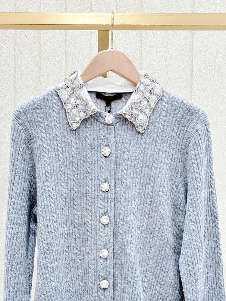 

Maje Migi Luxury European Winter Knitted Diamond Embellied ort Sve Top Ele Commute Sle Regular Fit Chinese Made