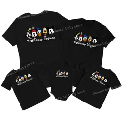 New 2025 Disney Squad Print Family Matching Shirts Cotton Dad Mom Kids Tshirt Baby Rompers Mickey Ears Family Look Outfits Gifts