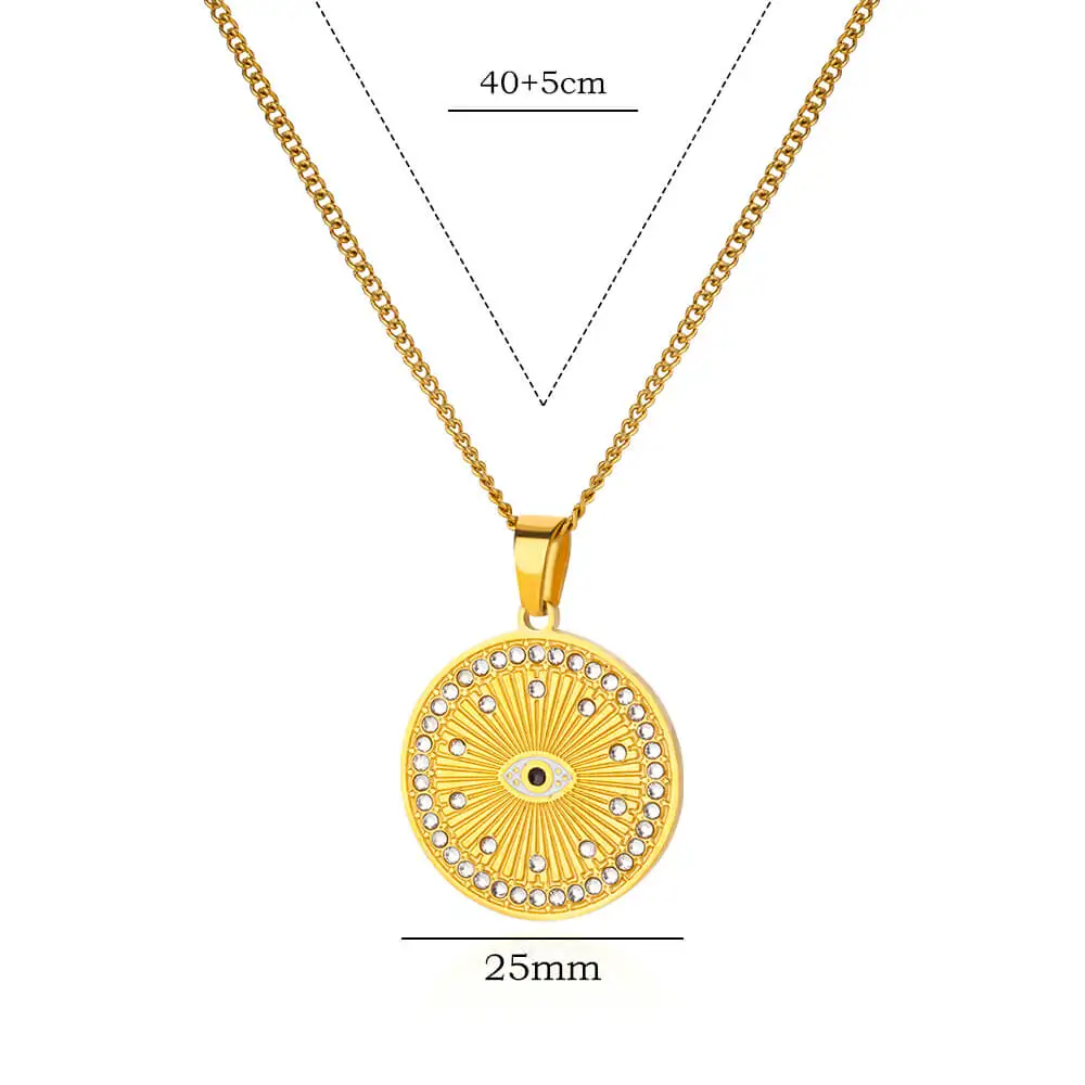 Zricon Round Evil Eye Necklaces For Women Gold Color Stainless Steel Geometric Pendant Choker Wedding Fashion Jewelry Gift BFF