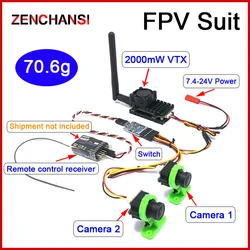 Long Range FPV System 5.8Ghz 2W FPV Wireless VTX Transmitter 2000mW and 3 channel Dual Video camera CMOS 1000TVL for RC Drone