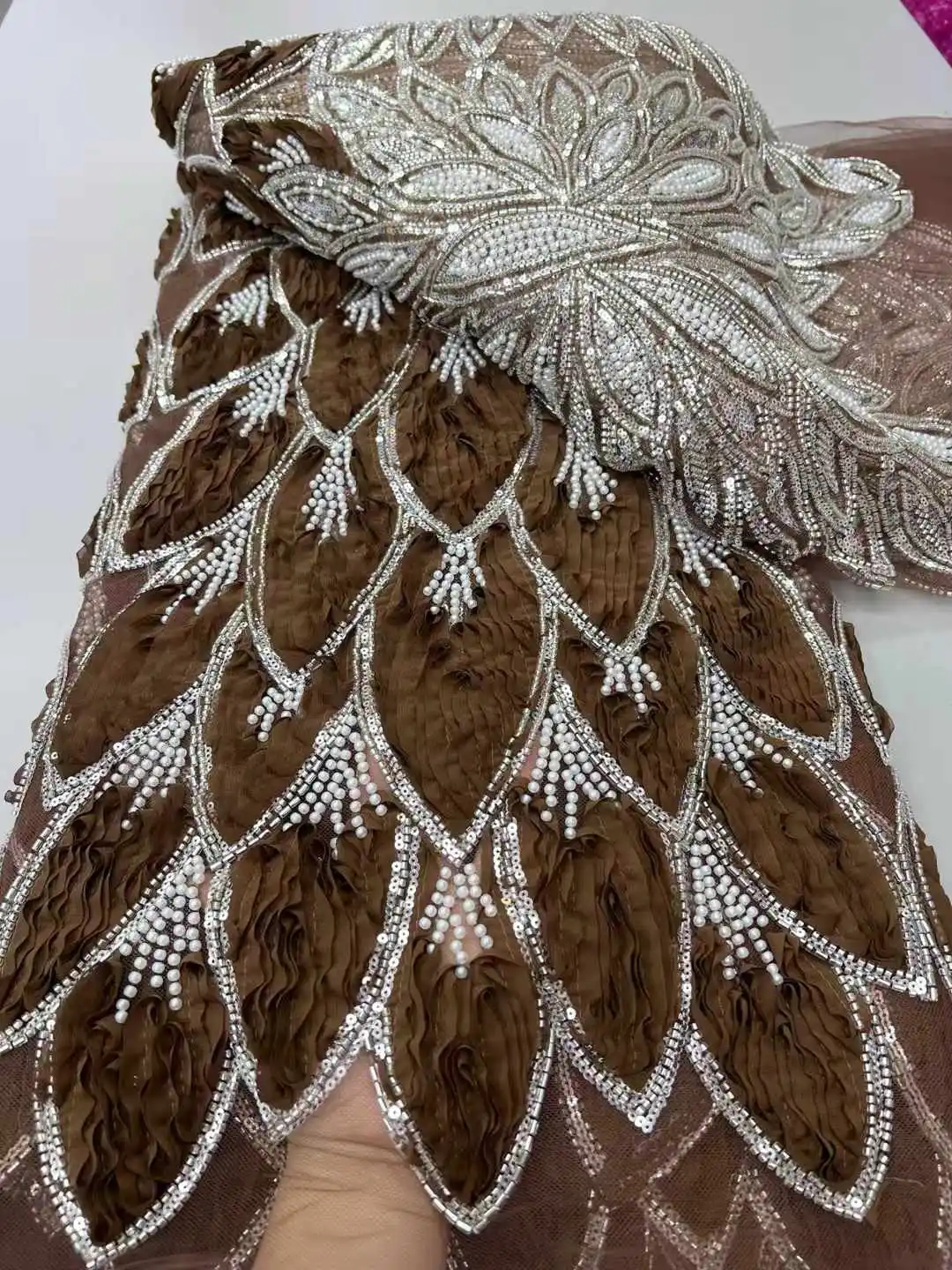 Africa Nigerian Beaded French Mesh Lace With Sequins High Quality 2025 Embroidery Lace Sequins Lace For Wedding Dresses Women