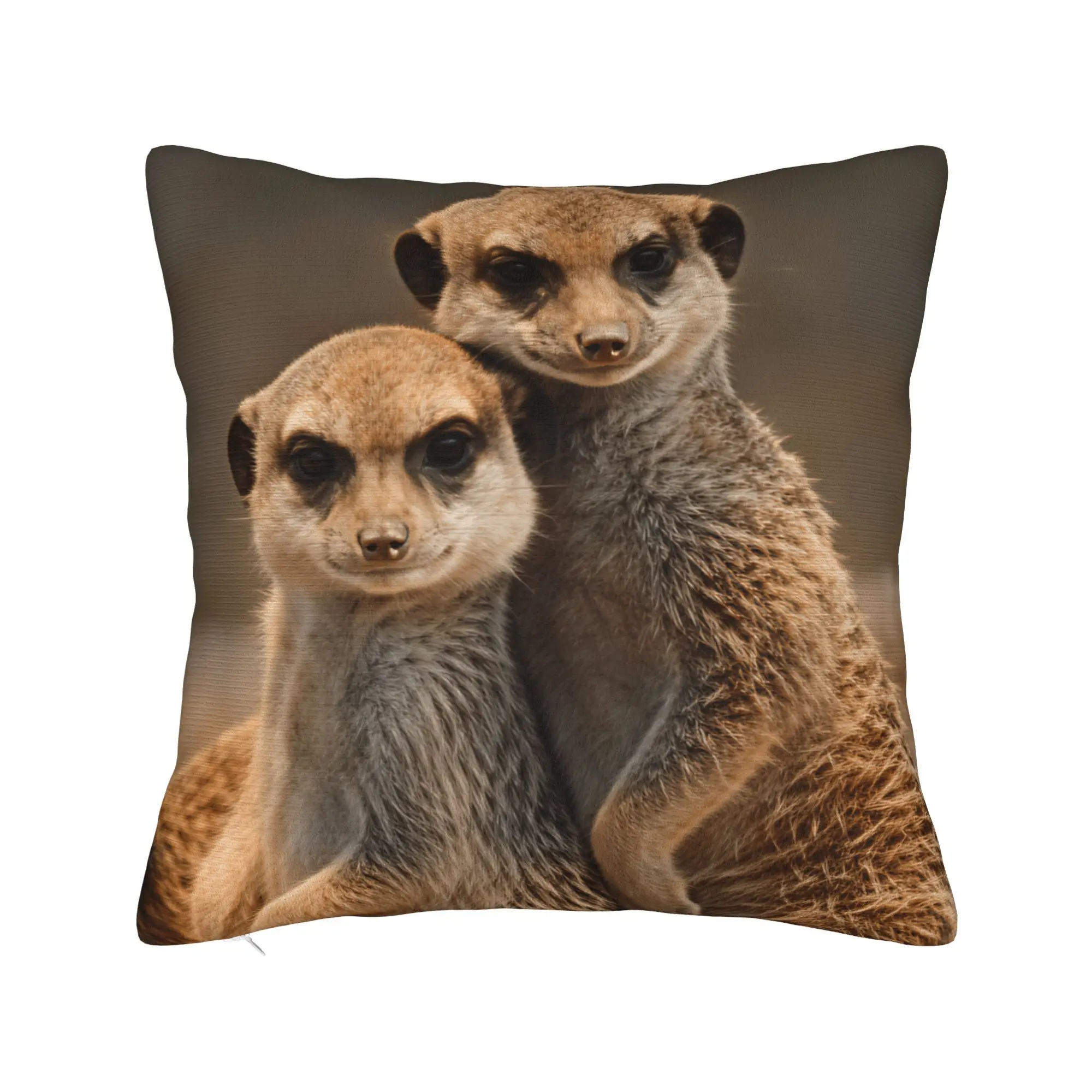 Two Meerkats Leaning On Each Other Pillow Case  Cute Funny Pillow Cover Design Pillowcases For Living Room Sofa