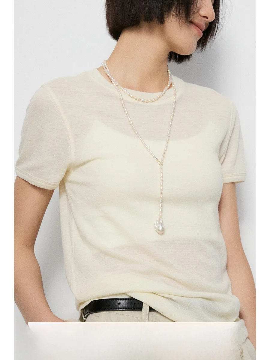 

We Light Aesthetic, 00% шерсть, трикотажная женская новая футболка ort Sve Slim Fit, топ маленького размера, летняя футболка для поездок на работу