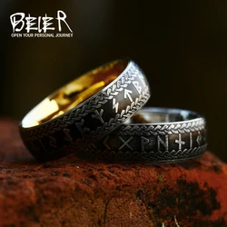 BEIER 2023 New Design Stainless Steel Viking Runes Amulet Double Letter Rune Words Odin Ring For Men Couple Jewelry Gift