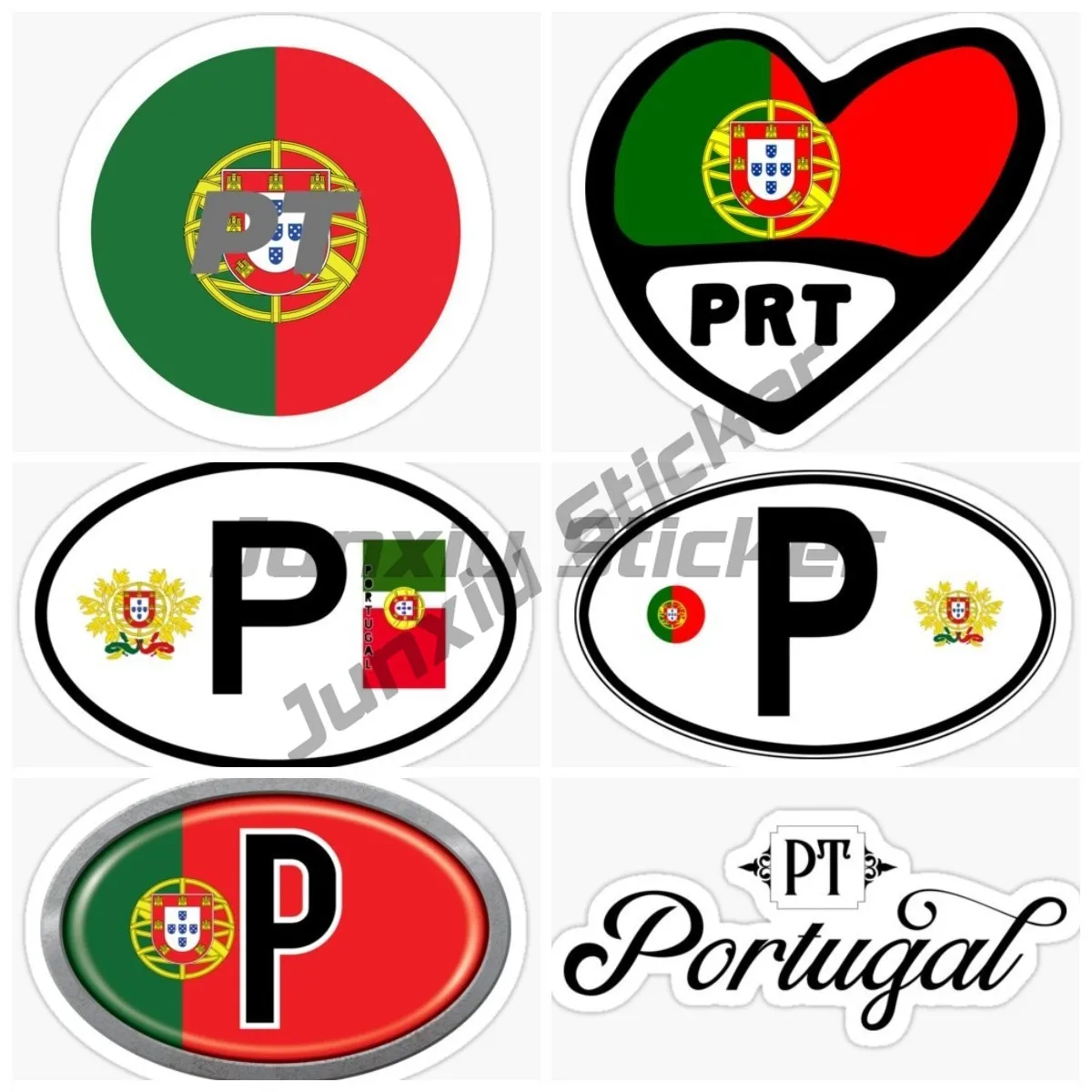 

P Portuguese National Flag Code Letter Heart-shaped Flag Car Sticker Vinyl Waterproof and UV Resistant Sticker