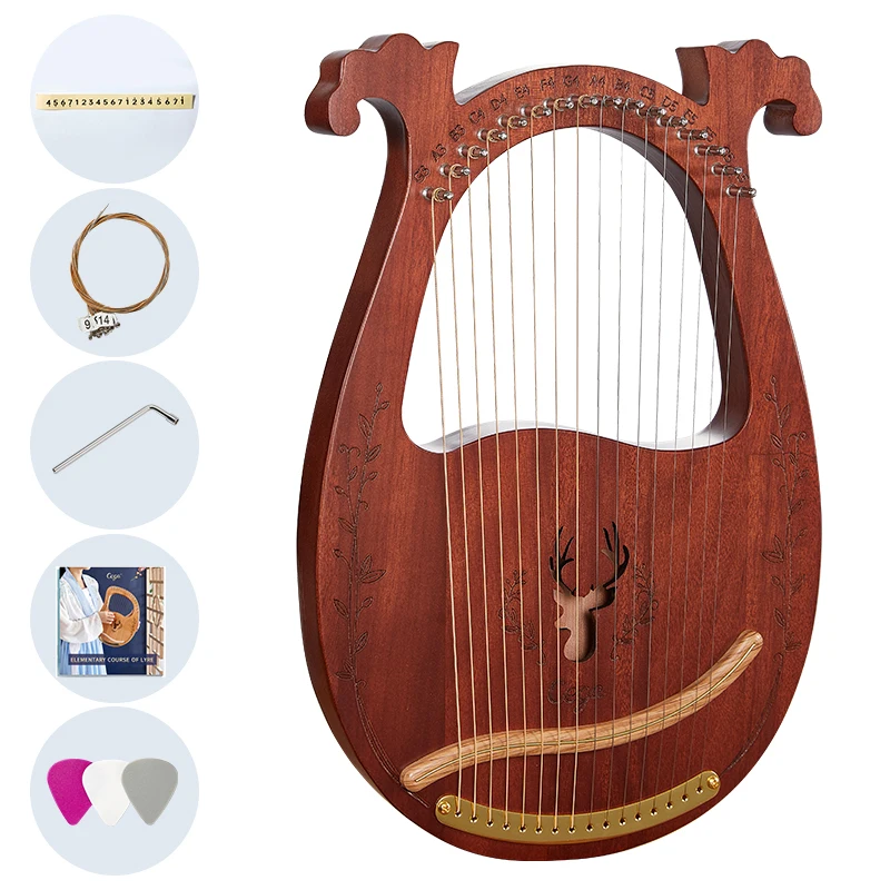 Mini Portable Mahogany Wood Lyre Harp, Stringed Musical Instrument, Beautiful Music Gift for Kids Adults and Beginner