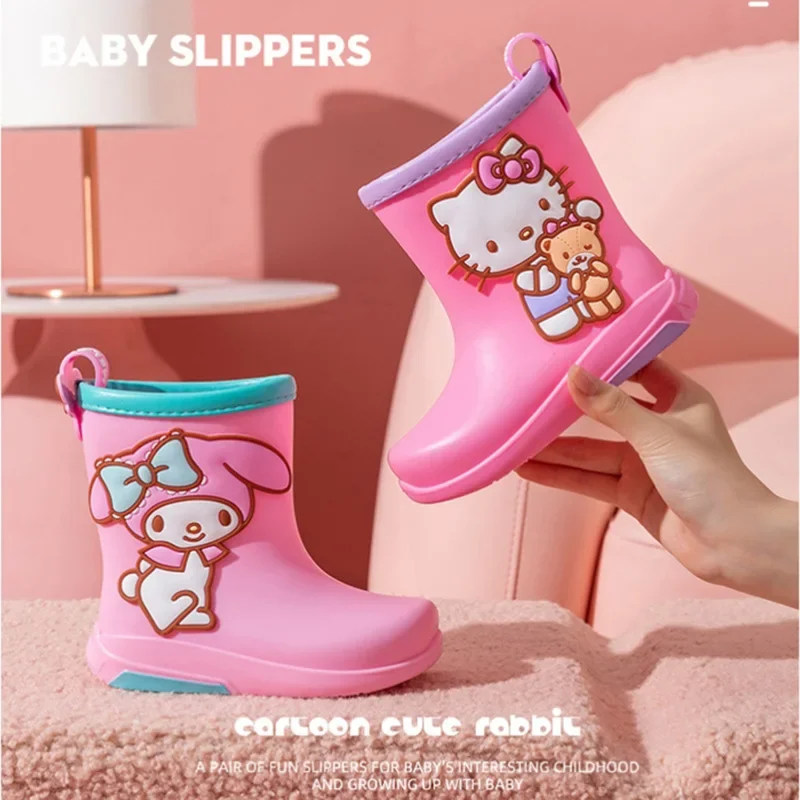 Sanrio Anime Hello Kitty Kuromi Waterproof Shoes Cartoon Kawaii Cinnamoroll Non Slip Wear Resistant Rain Boots Outdoor Low Boots