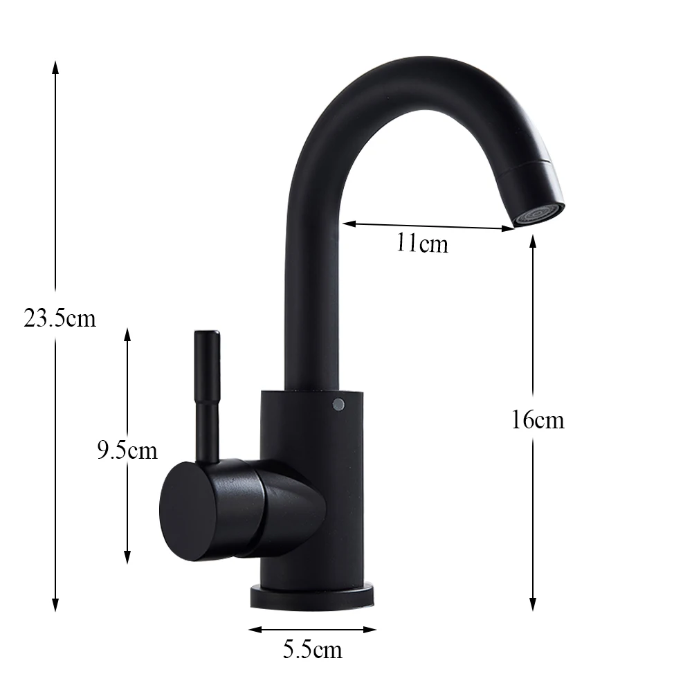 Black Bathroom Basin Faucet 304 Stainless Steel Hot Cold Wash Mixer Crane Tap 360 Rotation Sink Faucets Single Handle Deck Sinks