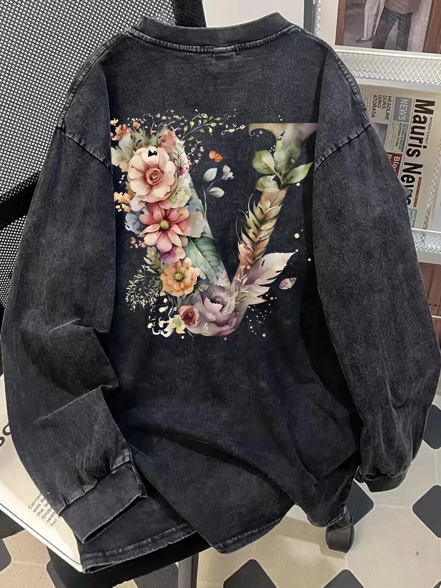 

Мужская футболка с длинным рукавом Outlet Brand из чистого хлопка с винтажным принтом, повседневная модная одежда для осени и зимы, прямой подол