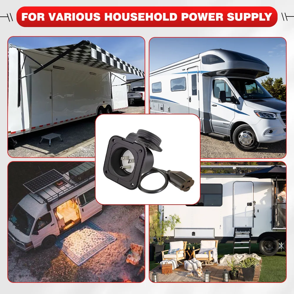 

15 A 125 V DC AC Port Plug with 18 inch Extension Cord for NEMA 5-15P port plug RVs Camper Car trailers marine vessels