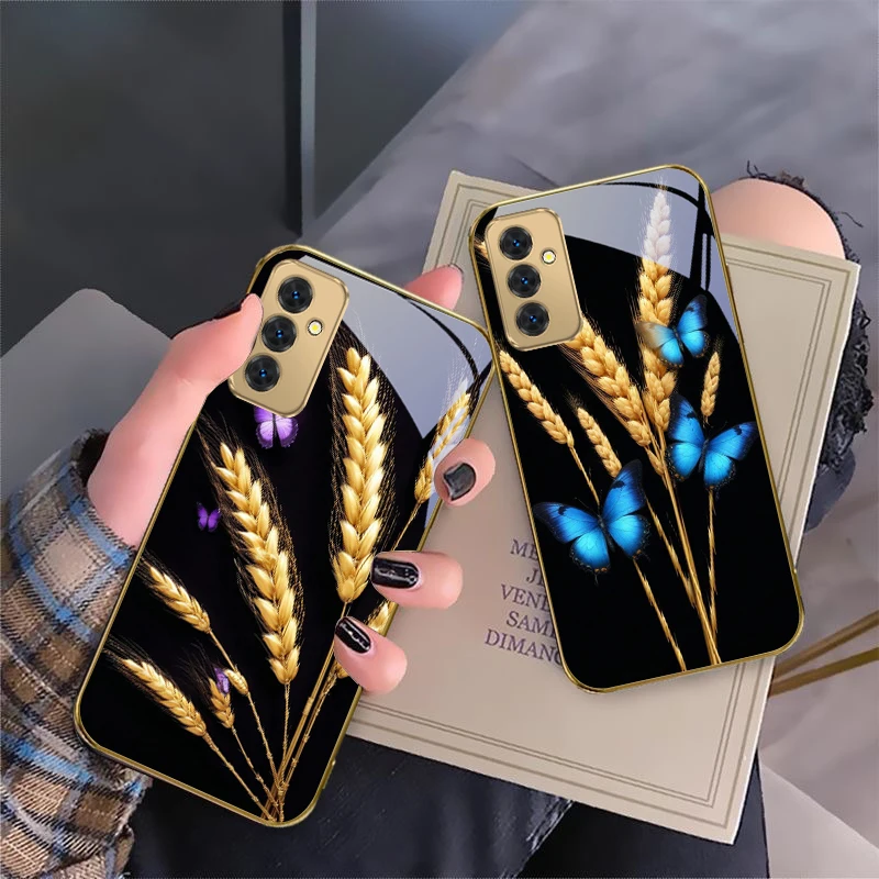 

New golden wheat ears For Samsung Galaxy S 21 S22 S23 Plus S24 Ultra S20 FE 25Ultra S21+ S9+ 22Plus Golden glass phone case