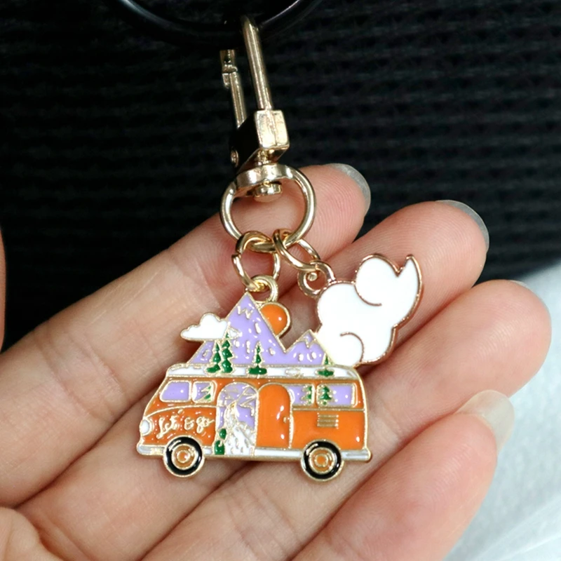 1PC Cartoon Colorful Alloy Metal Keychain Moon Truck Cloud Decoration Components Key Rings Key Holders New Year Holiday Gift