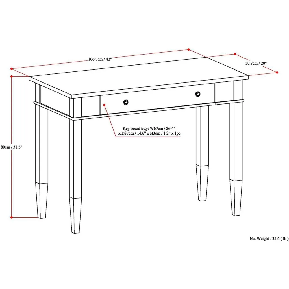 42 Inch Wide Computer Desk with 1 Drawer for Home Office, Study Table Furniture, Solid Wood Transitional Modern Writing Desk