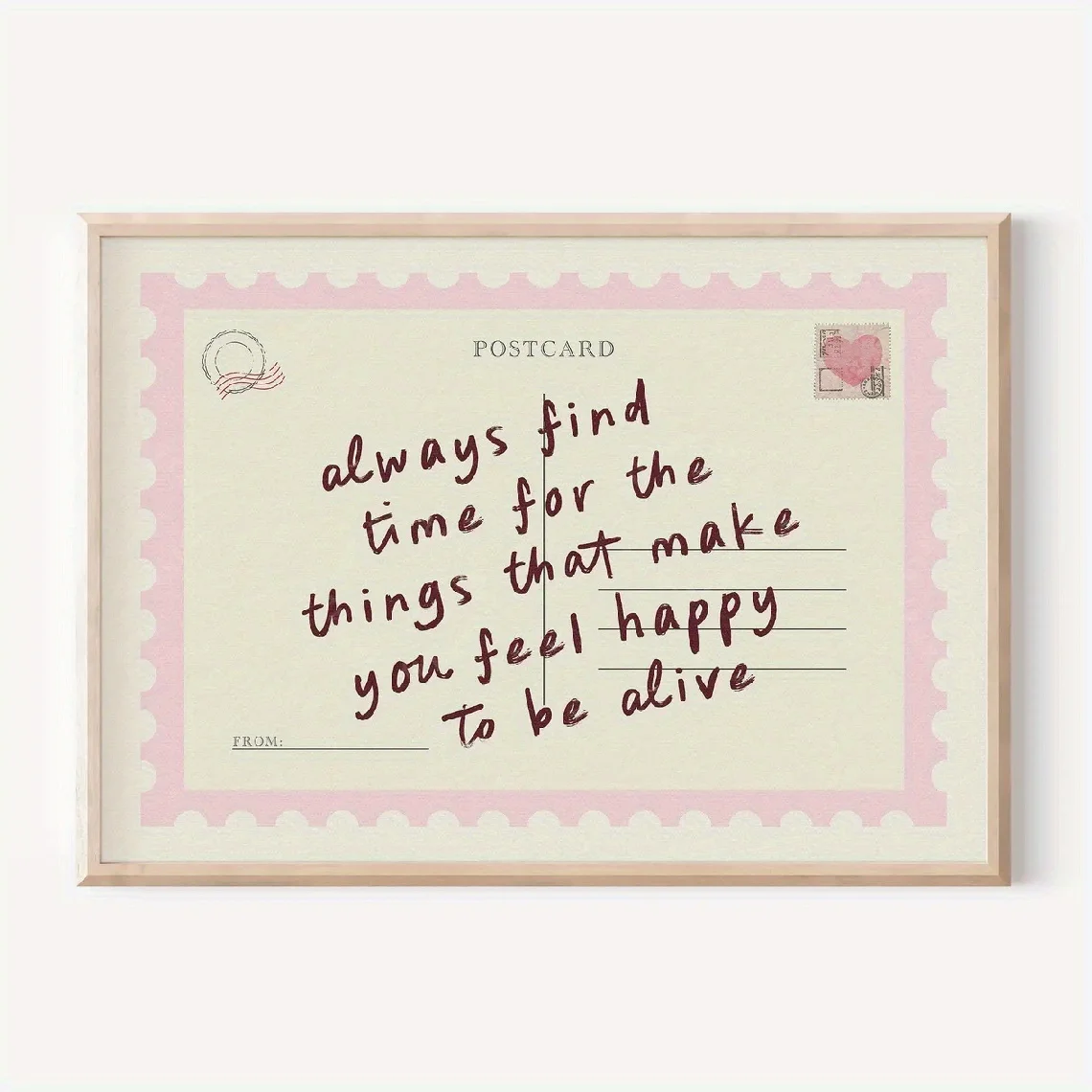 2D Flat, 2D Flat, 1pc, Wall Art, Vintage Poster, Always Find Time Postcard Art Print, Pink Fashion Positive Preppy Canvas Pai