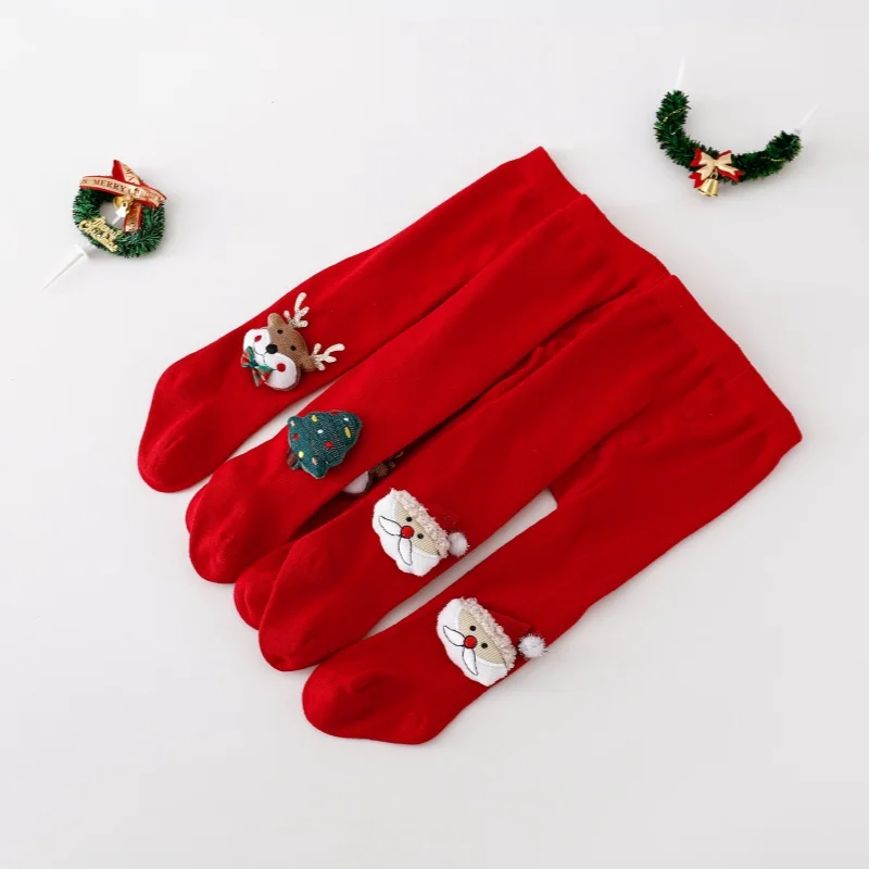 عيد الميلاد الوليد الطفل الجوارب للفتيات محبوك سانتا كلوز الأيائل القطن الرضع طفلة الجوارب الأحمر طفل جوارب طويلة السنة الجديدة #2