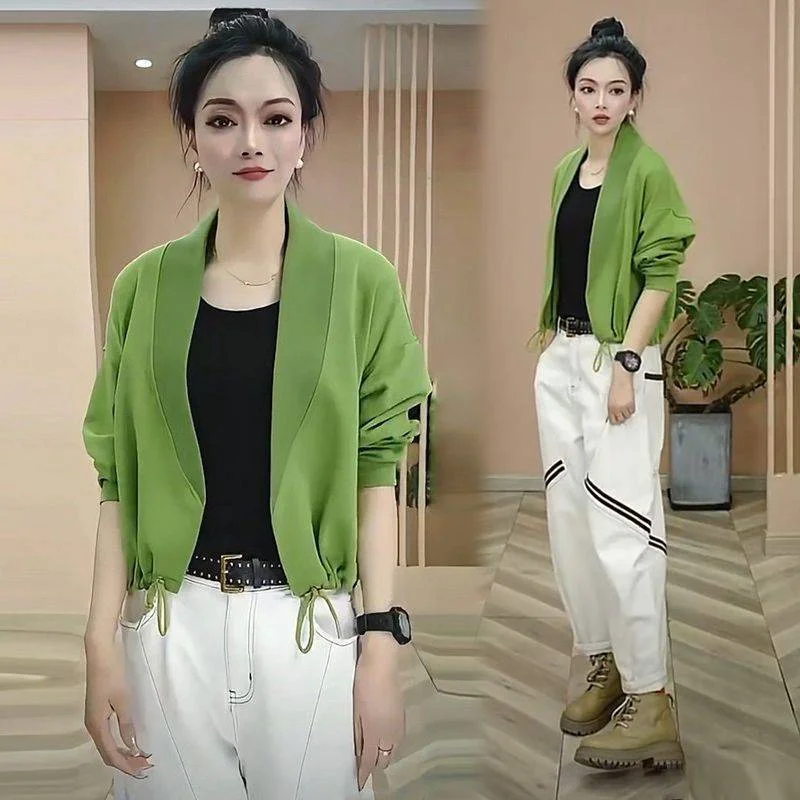Lady High End Drawstring Sweater Spring Women Large Size 5XL Knitted Autumn Femme Fashion Solid Color Casual Buttonless Cardigan