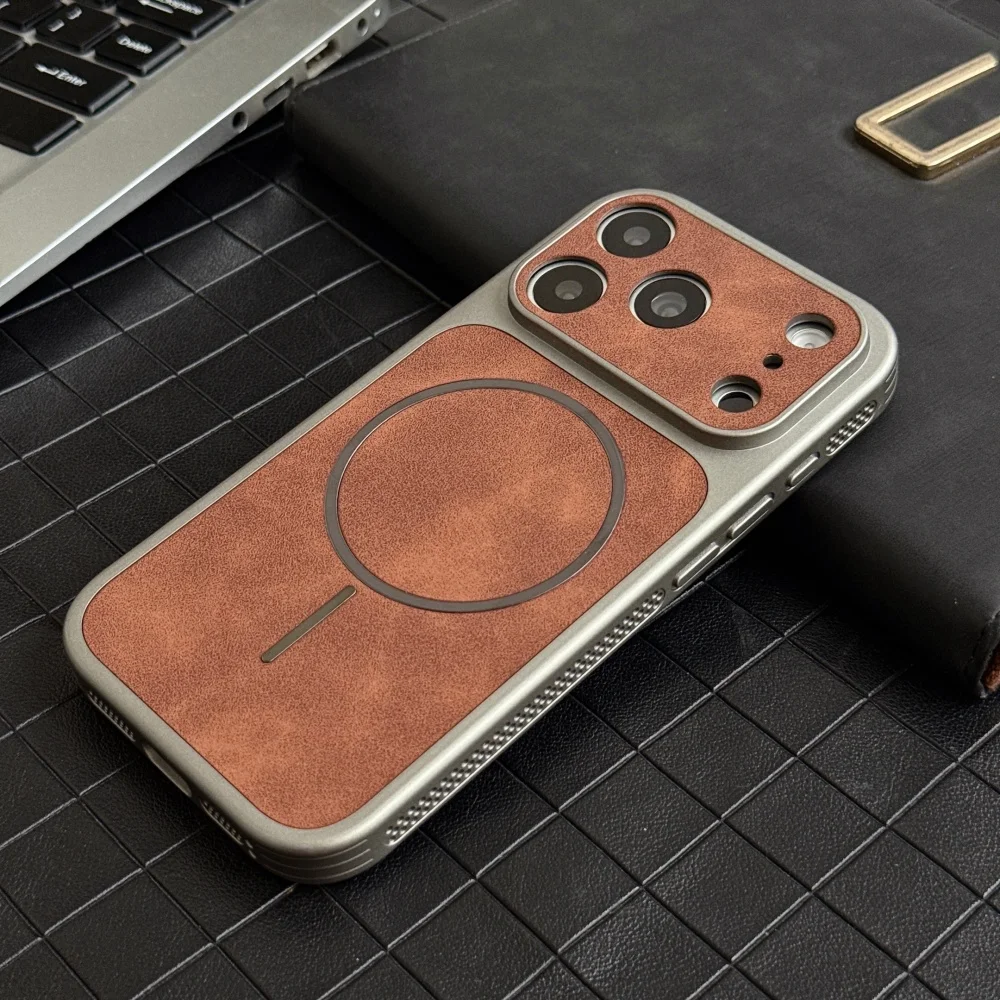 Mattes Wildleder-Leder-Magnetgehäuse für MagSafe für iPhone 13 14 15 16 17 Pro Max, wärmeableitender Stoßfänger, stoßfeste weiche Hülle