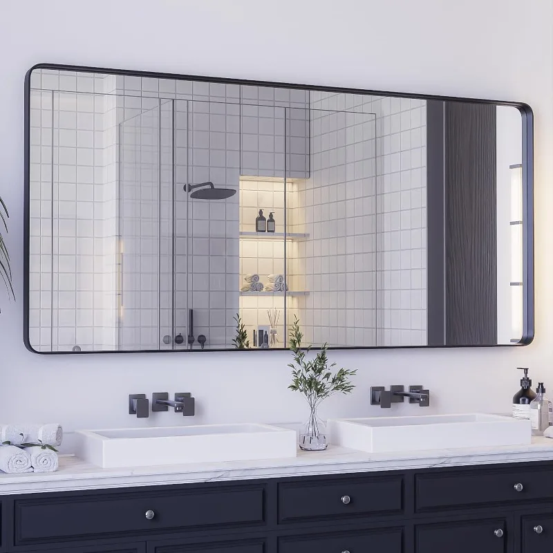 

Large Bathroom Mirror for Wall, Matte Framed Rectangular Bathroom Vanity Mirror for Farmhouse,