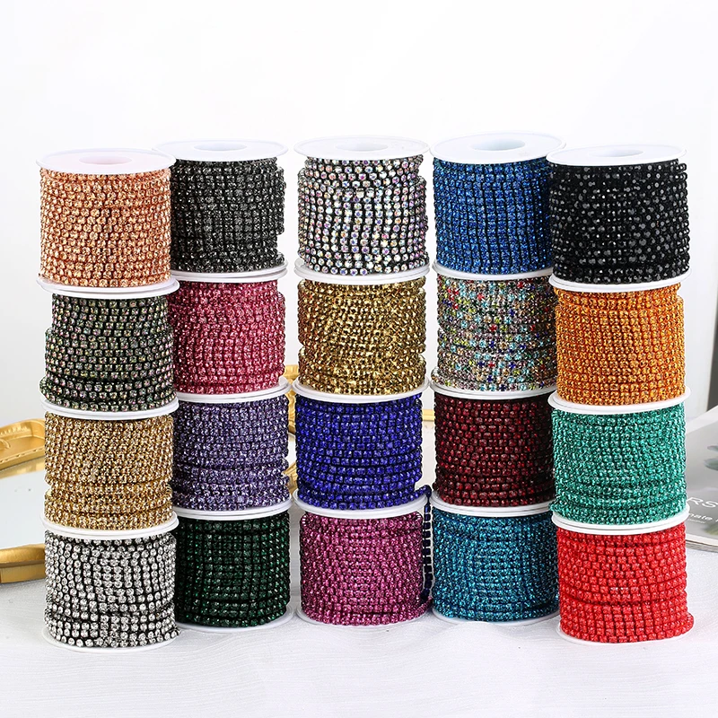 

RESEN SS16 4mm Colorful Crystal Cup Chain Glass Sew On Rhinestone Cup Chain Dense Rhinestone Trim Sewing Chain for Garments