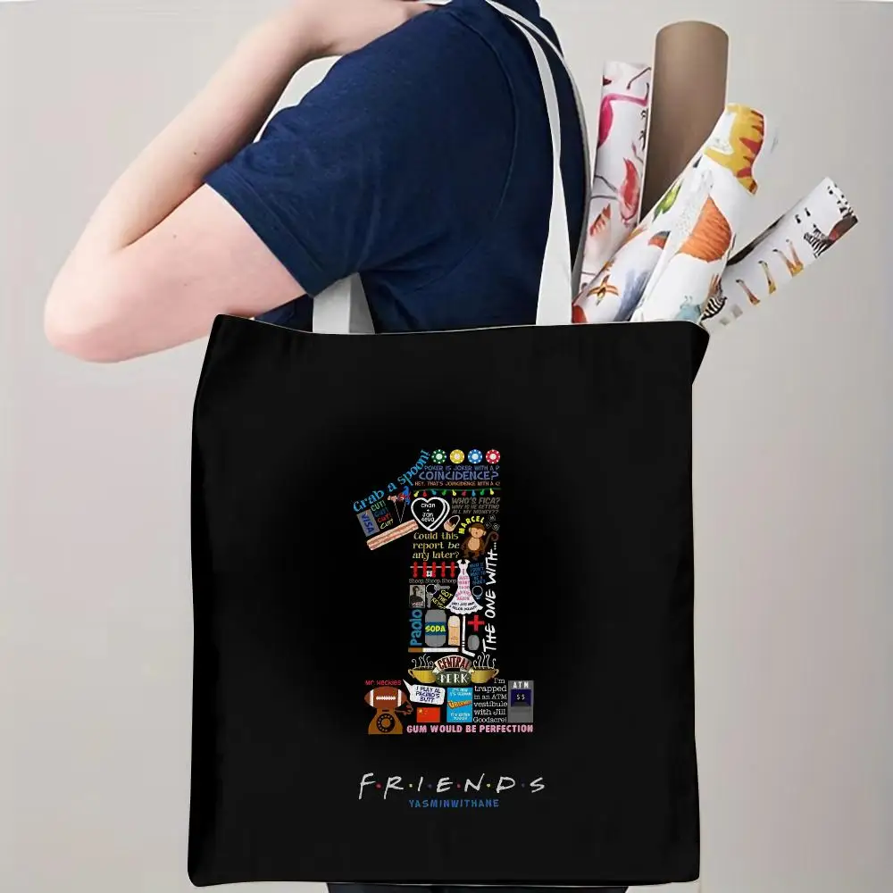 Friends number art Storage Bags Canvas Double-Sided Print Beach Bag Durable Handbag Shoulder Travel Bag Gift