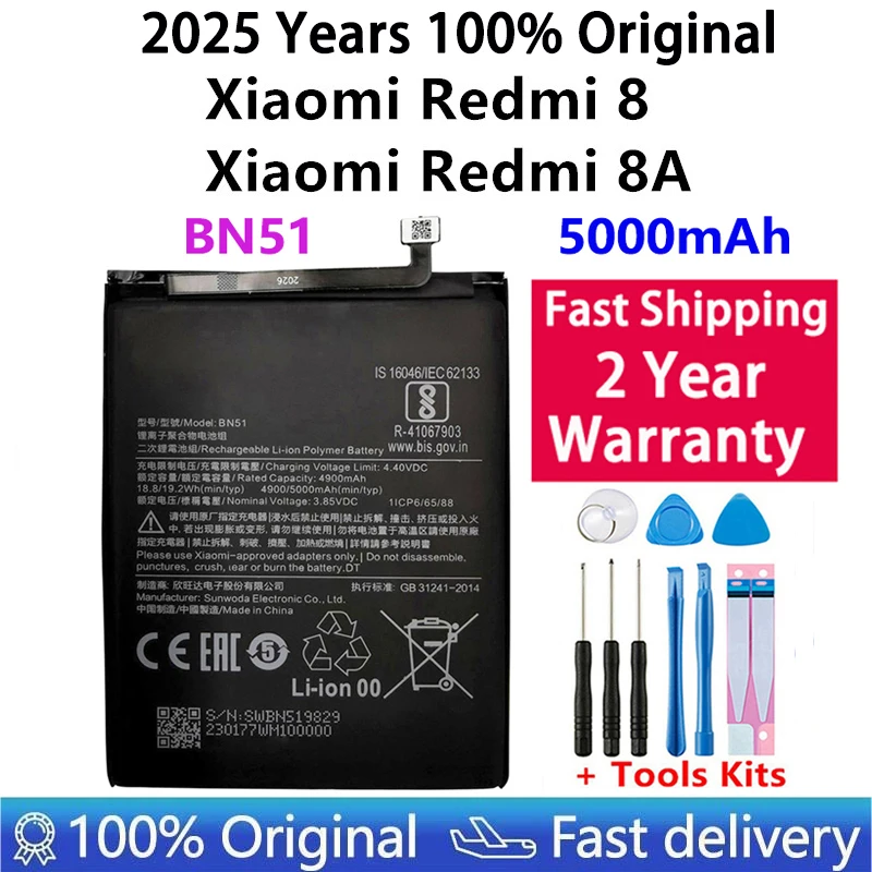 

100% Новый оригинальный сменный аккумулятор 5000 мАч BN51 для Xiaomi Redmi 8 Redmi 8A Redmi8 Аутентичные телефонные батареи + Инструменты