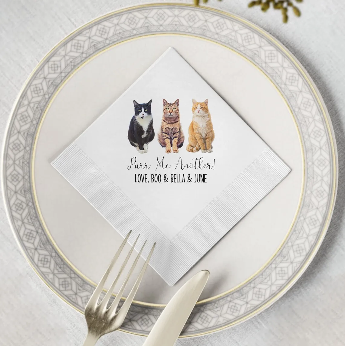 50pcs Personalized Dog Napkins, Pet-themed Wedding Napkins, Cat Wedding Napkins, Pet Cocktail Napkins, Pet Party Napkins(24X24)