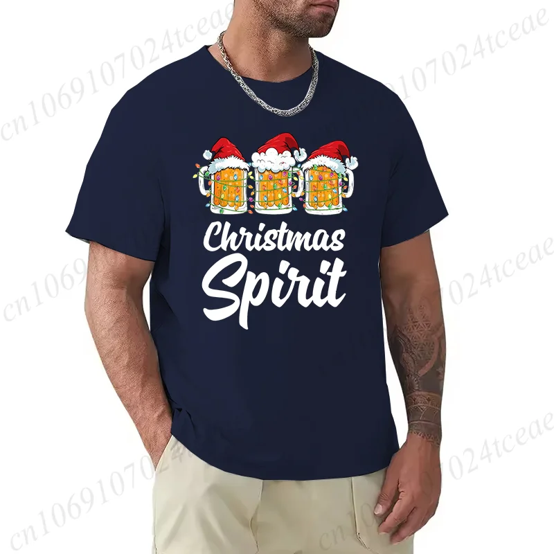 Drinking Squad Xmas Funny Santa Christmas Spirit T-Shirt for Men Clothing Xmas Party Tops Tees Short Sleeve Men's Tee Clothing
