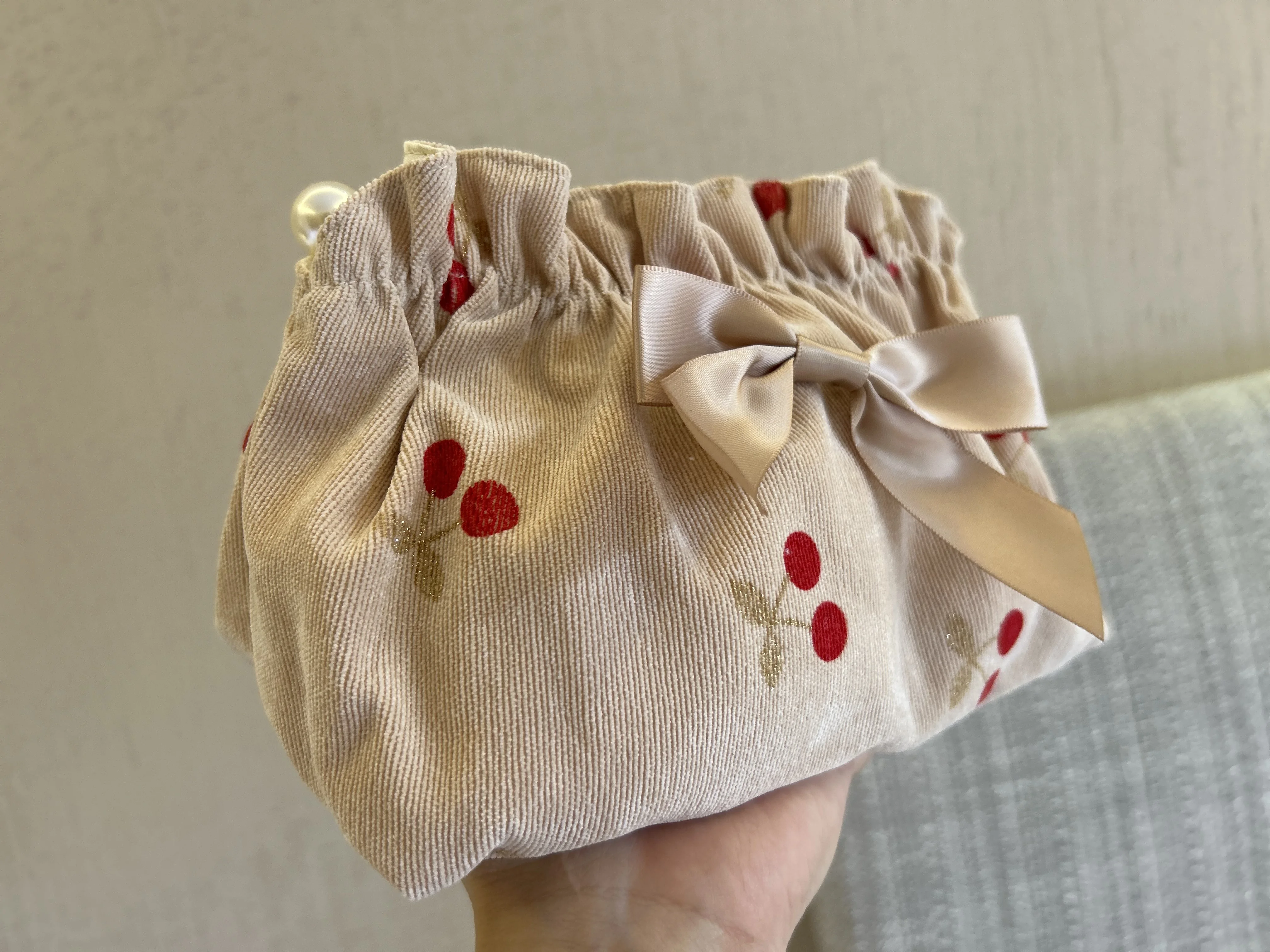 Bolsas de maquillaje grandes con Estampado de cereza para cosméticos, bolsa de maquillaje, lindas bolsas de viaje portátiles coreanas con