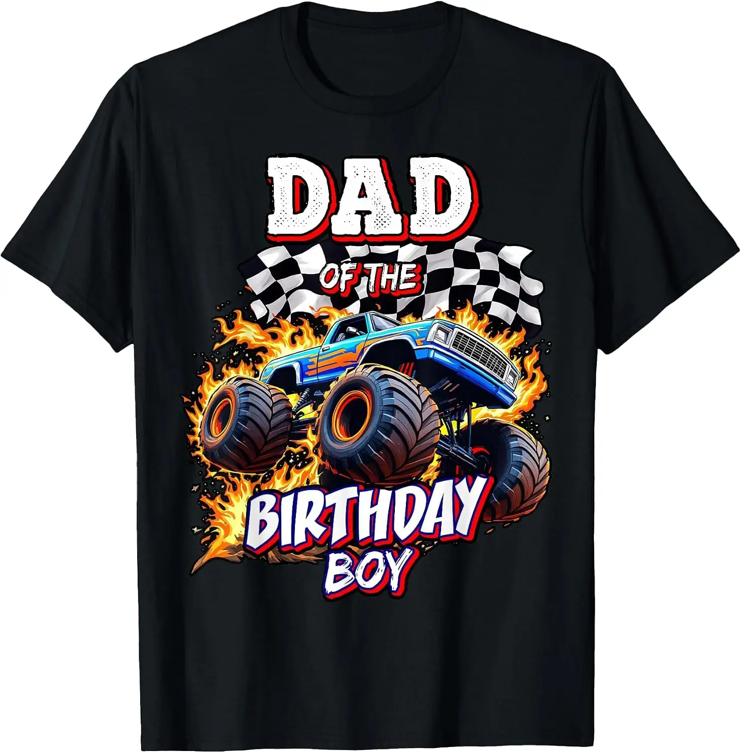 Dad Of The Boy Monster Truck Birthday Novelty T-Shirt Breathable, Stylish Pure Cotton Short-Sleeve Top—Suitable For All-Season Styling.