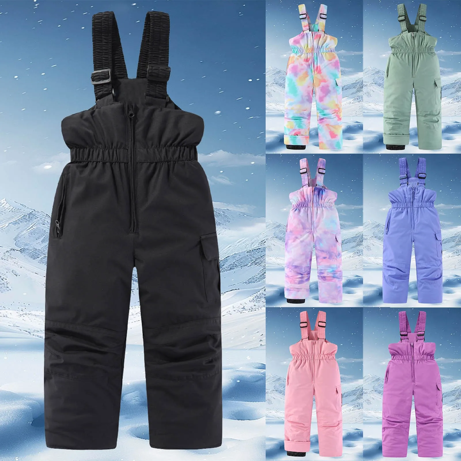 Children Skiing Pants Boys and Girls Outdoor Thicken Windproof WarmSnow Children Breathable Strap Trousers Winter Waterproof