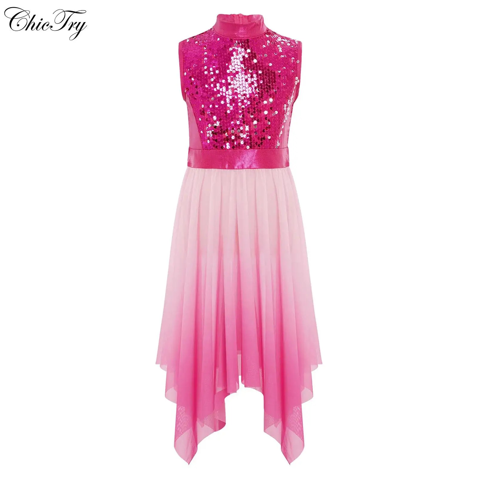 فساتين تونيك للرقص الغنائي للأطفال البنات مع ترتر لأداء الكنيسة والاحتفال