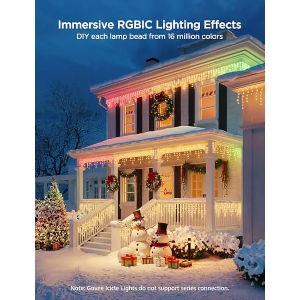 Outdoor Smart RGBIC Icicle Lights 33ft with 400 LEDs AI Light Show 78  Scene Modes IP65 Waterproof Smart Home Integration