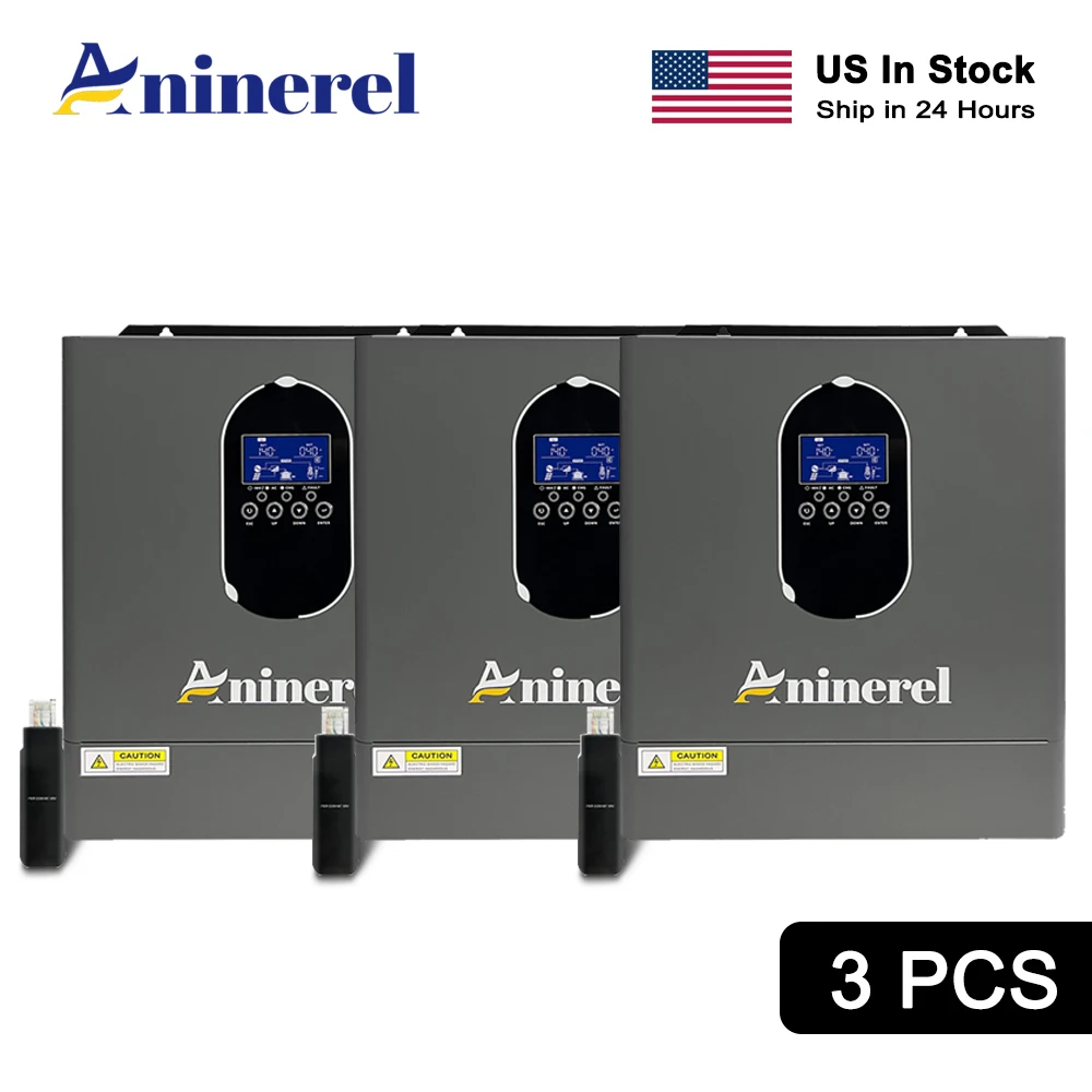 Aninerel US In Stock 120VAC 4200W 24V Solar Inverter Built-in 120A MPPT Off-Grid Pure Sine LCD Display Home Inverter PV60~500VDC